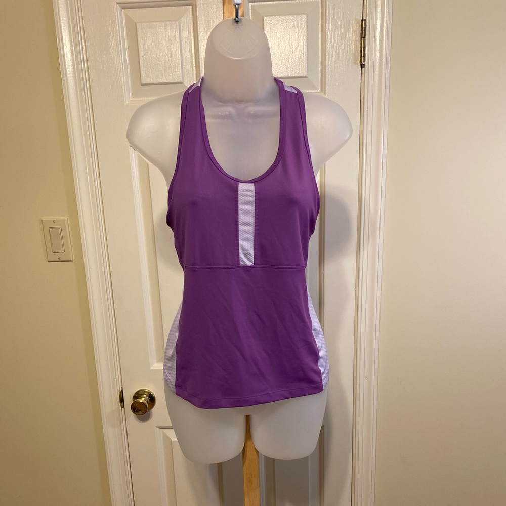 Champion - Purple & white performance top w/bra, M